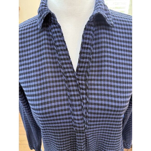 J. Jill Blue Black Check Gauzy Pullover Top Long Sleeve Women’s XS Casual Preppy - Picture 3 of 11